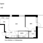 Vuokraa 2 makuuhuoneen asunto, 47 m² paikassa Espoon